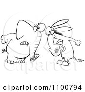 Clipart Outlined Opposing Democratic Donkey And Republican Elephant Royalty Free Vector Illustration