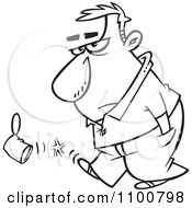 Clipart Outlined Surly Man Kicking A Can Royalty Free Vector Illustration