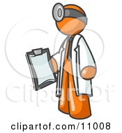 Orange Male Doctor Holding A Clipboard Clipart Illustration