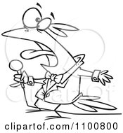 Clipart Outlined Vocal Singing Bird Holding A Microphone Royalty Free Vector Illustration
