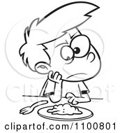 Poster, Art Print Of Outlined Cartoon Picky Eater Boy Staring Down Greens