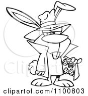 Poster, Art Print Of Outlined Cartoon Easter Bunny Dealing Eggs