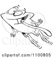 Clipart Outlined Happy Frog Leaping With His Tongue Hanging Out Royalty Free Vector Illustration