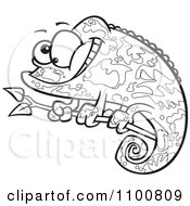Poster, Art Print Of Happy Outlined Cartoon Chameleon Lizard With Camoflauge Patterns