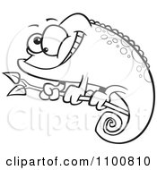 Happy Outlined Cartoon Spotted Chameleon Lizard