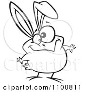 Clipart Outlined Cartoon Goofy Easter Chick With Bunny Ears Royalty Free Vector Illustration