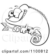 Happy Outlined Cartoon Chameleon Lizard