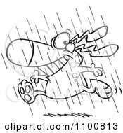 Poster, Art Print Of Happy Outlined Dog Running In The Rain During Spring Showers
