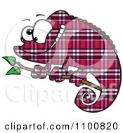Poster, Art Print Of Happy Cartoon Magenta Plaid Chameleon Lizard