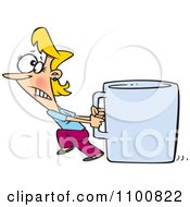 Woman Pulling A Huge Coffee Cup