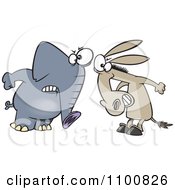 Cartoon Opposing Democratic Donkey And Republican Elephant