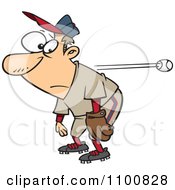 Clipart Cartoon Slow Reacting Baseball Player Ignoring The Ball Royalty Free Vector Illustration by toonaday