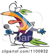 Poster, Art Print Of Cartoon Vocal Singing Bird Holding A Microphone