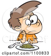 Cartoon Picky Eater Boy Staring Down Greens