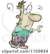 Clipart Cartoon Smelly Zombie Walking With One Hand Out Royalty Free Vector Illustration