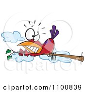 Clipart Red Bird Scared Of Heights Hugging A Tree Branch Royalty Free Vector Illustration