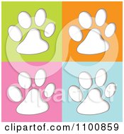 Poster, Art Print Of White Animal Paw Prints On Green Orange Pink And Blue
