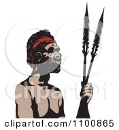 Clipart Australian Aboriginal Man Holding Spears Royalty Free Vector Illustration