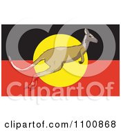 Kangaroo Leaping In Front Of An Australian Aboriginal Flag And Blending In With The Differnet Colors