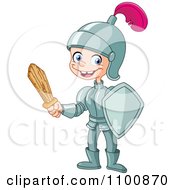 Poster, Art Print Of Happy Knight Boy Holding A Wooden Sword