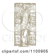 Poster, Art Print Of Mayan King Standing With Totems Brown And Beige