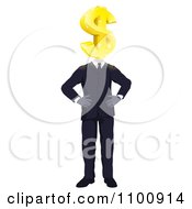 Poster, Art Print Of Businessman With A Gold Dollar Symbol Head And Hands On His Hips