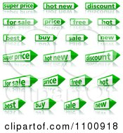 Poster, Art Print Of Green And White Retail Pencil Or Arrow Labels With Reflections