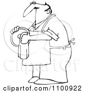 Clipart Outlined House Husband Drying Dishes Royalty Free Vector Illustration