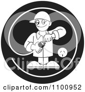 Poster, Art Print Of Black And White Electrician Testing A Plug In A Circle