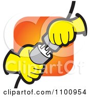 Poster, Art Print Of Electrican Hands Plugging In Power Plugs