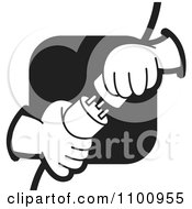 Poster, Art Print Of Electrican Plugging In Power Plugs Over A Black Square