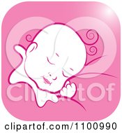 Poster, Art Print Of Sleeping Baby In A Pink Square