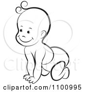 Clipart Happy Black And White Crawling Baby Royalty Free Vector Illustration