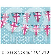 Poster, Art Print Of Pink And Blue Union Jack Bunting Flag Banners Over Blue And Polka Dots