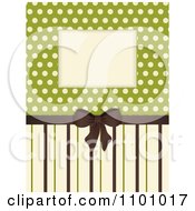 Clipart Retro Invitation Background With A Brown Bow And Ribbon Over Polkda Dots On Green With Stripes Royalty Free Vector Illustration