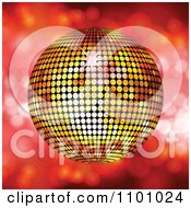 Poster, Art Print Of 3d Golden Sparkly Disco Ball Over Red With Flares