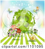 Clipart Shamrock Flowers Coin And A Butterfly Over Gradient Royalty Free Vector Illustration