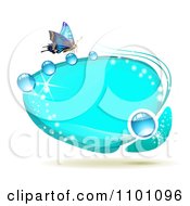 Poster, Art Print Of Bright Blue Oval Dewy Frame With A Butterfly