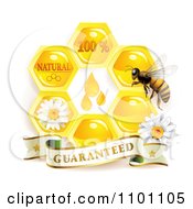 Poster, Art Print Of Honey Bee Over Honeycombs With Daisies And A Guaranteed Banner