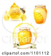 Clipart Honey Bee With Combs And Jars Royalty Free Vector Illustration