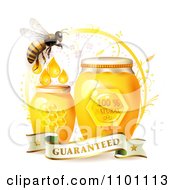Poster, Art Print Of Honey Bee With Jars Of Honey And A Guaranteed Banner