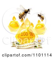 Poster, Art Print Of Honey Bees Over Honeycombs And Drops With A Daisy And Guaranteed Banner
