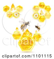 Poster, Art Print Of Honey Bees With Natural Honeycombs