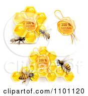 Poster, Art Print Of Honey Bees With Natural Honeycombs And Wax Seal