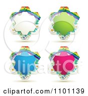 Poster, Art Print Of White Green Blue And Pink Rainbow Floral Shaped Frames
