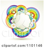 Poster, Art Print Of White Floral Shaped Frame Over Dewy Rainbow Circles