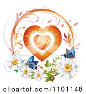 Poster, Art Print Of Circular Floral Heart Vine Frame With Daisies Ladybug And Butterflies 2