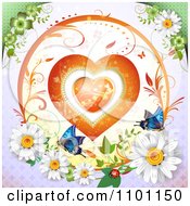 Poster, Art Print Of Circular Floral Heart Vine Frame With Daisies Ladybug And Butterflies 1