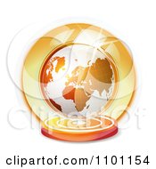 Clipart 3d Orange Globe Floating In A Shiny Sphere Royalty Free Vector Illustration