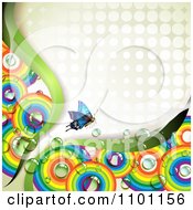 Poster, Art Print Of Butterfly With Circular Rainbows And Dew On Off White Halftone Dots